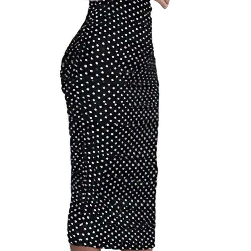 Polka Dot Midi Skirt - Black and White